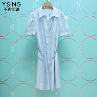 YSING衣香丽影2023夏装衬衫领单排扣连衣裙120515632