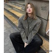美式复古vintage水洗做旧牛仔外套男女春秋小众设计立领夹克上衣
