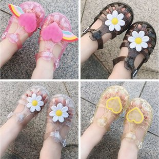 夏季女童包头水晶凉鞋防滑软底，小公主镂空果冻，沙滩塑料罗马鞋