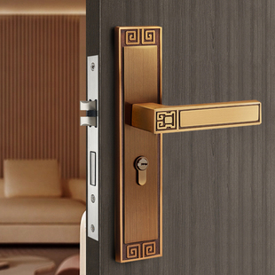 新中式门锁卧室房门锁具家用房间室内木门锁对开静音磁吸门把手
