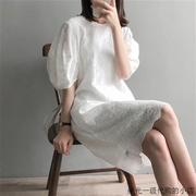 法式白色蕾丝连衣裙，2024夏季甜美知性宽松显瘦大码a字中长款
