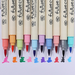 韩酷秀丽笔手账彩色，软头笔10色套装珠，光色金色学生手绘软头书法笔