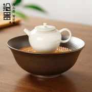 拾器粗陶壶承日式干泡盘储水茶盘紫砂壶，养壶茶具配件茶台