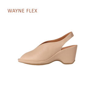 wayneflex鹿皮坡跟，鱼嘴凉鞋露趾增高时尚，百搭舒适高跟鞋女