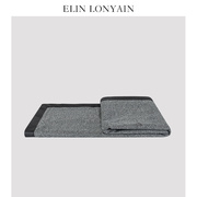 现代简约轻奢黑灰色纹理皮质包边搭毯样板房床尾毯披毯