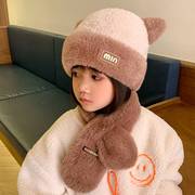 儿童帽子冬季女孩保暖加厚针织毛线帽围巾套装女童防风护耳毛绒帽