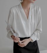 2022春季白色衬衣女长袖设计感小众优雅气质上衣职业雪纺衬衫