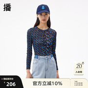 播花式上衣春商场同款可爱蓝莓印花不对称图案女BDQ3HD0250