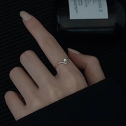 s925纯银v字珍珠戒指女高级简约小众设计食指指环细戒轻奢冷淡风