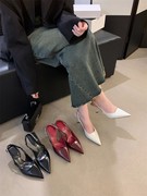 法式高级感红色婚鞋包头凉鞋，仙女鞋子2024春夏季尖头高跟单鞋
