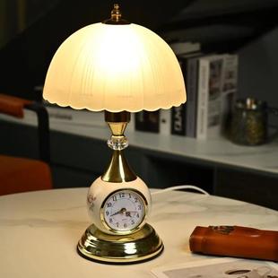 床头台灯卧室静音钟表触摸陶瓷，可调光灯欧式创意，简约家用书房台灯