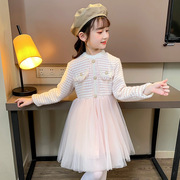 女童公主裙早秋韩版加绒立领蓬蓬裙小女孩冬装连衣裙.