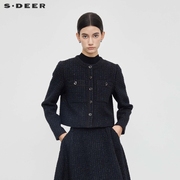 sdeer圣迪奥女装冬装，小香风套装，圆领格纹短款西装外套s23482203