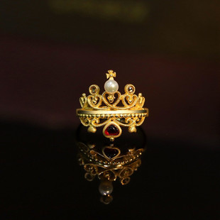 黄金色珍珠红心戒指女法式复古宫廷风轻奢时尚设计感双戴戒指