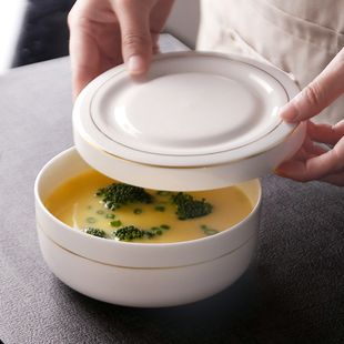 隔水炖碗蒸蛋碗带盖碗盘子保鲜碗，金边陶瓷碗，饭盒微波炉骨瓷泡面碗