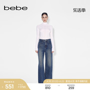 bebe冬季系列女士通勤时尚纯色直筒阔腿牛仔裤411002