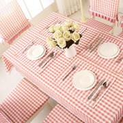 0格子餐桌布椅垫套装，长方形家用田园布艺防水餐桌，椅子x套罩现代简