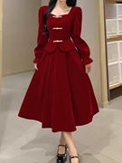 大码新中式改良旗袍回门订婚敬酒服平时可穿显瘦气质红色连衣裙子