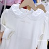 90-150码春秋童装女童高弹棉打底衫儿童花瓣领宝宝，白色长袖t恤
