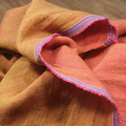 瓦娜原设计高端双色双线色织，斜纹纯亚麻布料，裙袍衬衫服装面料红棕