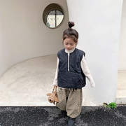 韩国童装冬季儿童背心女童夹棉纯色牛仔马甲男宝宝厚实保暖衣
