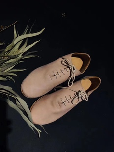Mantova曼托瓦手工制作做旧磨砂真皮皮底复古系带平跟圆头女鞋