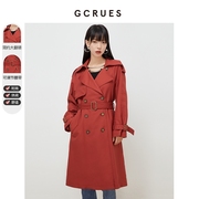 美拉德外套gcrues红色春秋，外套韩版显瘦气质，风衣女中长款2024