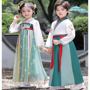 汉服男童儿童中国风国学服朗诵表演服装女童古装三字经书童鹿兰泽