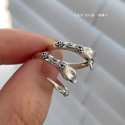 925纯银蛇形戒指女设计小众时尚个性玫瑰花食指戒高级感ins潮指环