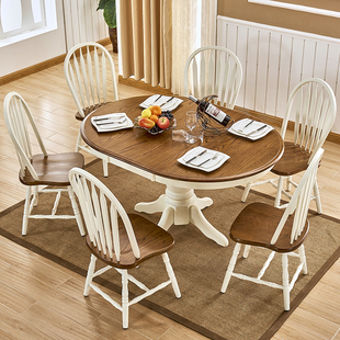 实木圆桌餐桌椅可伸缩折叠圆形美式可变圆桌，地中海餐桌家用小户型