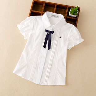 女童衬衫短袖夏装2023儿童白衬衣(白衬衣)纯棉洋气，女孩打底衫宝宝上衣