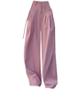 地球店粉红色宽松阔腿休闲裤，女秋季垂感高腰，西装长裤子小个子