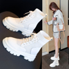 米白色马丁靴女2024夏季小个子网纱透气镂空短靴英伦风薄款靴