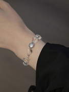 原创设计925纯银水晶手链心形桃心天然灰珍珠高级气质礼物