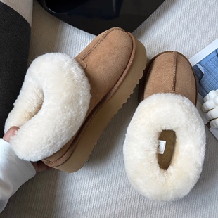 塔茨特厚底雪地靴女冬季2023年羊皮毛一体加厚保暖低帮懒人鞋