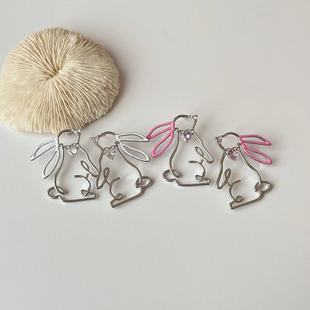 英国设计师TopWhit小众设计法式俏皮镂空线条兔子宝石领结