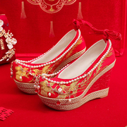 中式秀禾婚鞋女春秋增高流苏古风高跟汉服鞋新娘结婚鞋坡跟 单鞋