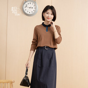 yun23韫春季复古条纹显瘦针织棉，长袖卫衣女款，长袖t恤女士上衣