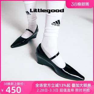 littlegood法式尖头玛丽珍鞋女2024中跟百搭小皮鞋