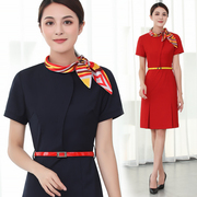 海航空姐制服职业装连衣裙，女气质售楼部客服，工作服红灰蓝三色东航