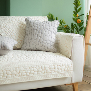 双面全棉刺绣沙发垫四季通用布艺，北欧简约现代客厅坐垫沙发套罩巾