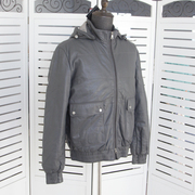 意大利品牌mabrun男士绵羊皮夹棉服，进口连帽夹克，浅灰色冬季潮