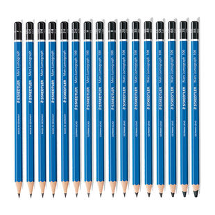 德国STAEDTLER施德楼100蓝杆书写画图绘图素描铅笔黑杆碳铅素描笔10H-12B铅笔发簪艺考联考素描速写制图铅笔