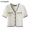 拉夏贝尔/La Chapelle法式小香风短袖衬衫女夏季V领上衣别致小衫