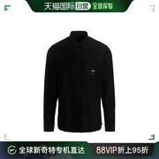 香港直邮fendi芬迪男士衬衫，黑色修身英伦风商务棉质翻领简约