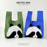 熊猫针织包包卡通可爱伴手礼手提包，通勤包手袋(包手袋)女日系手腕包小拎包