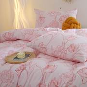 2024粉色纯棉床单单件100全棉，加密斜纹被单被套枕套大花文艺