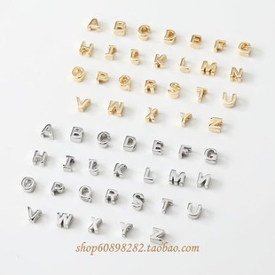 14K电镀真金保色迷你26个小字母串珠项链手链耳饰材料配件