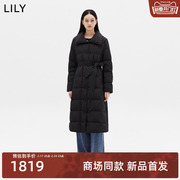 商场同款LILY2023冬女装保暖鹅绒显瘦腰带长款羽绒服外套