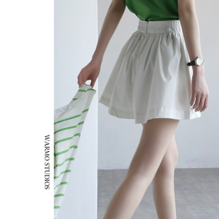 warmo好版型法式花苞设计感2024夏季宽松白色，阔腿短裤女休闲裙裤
